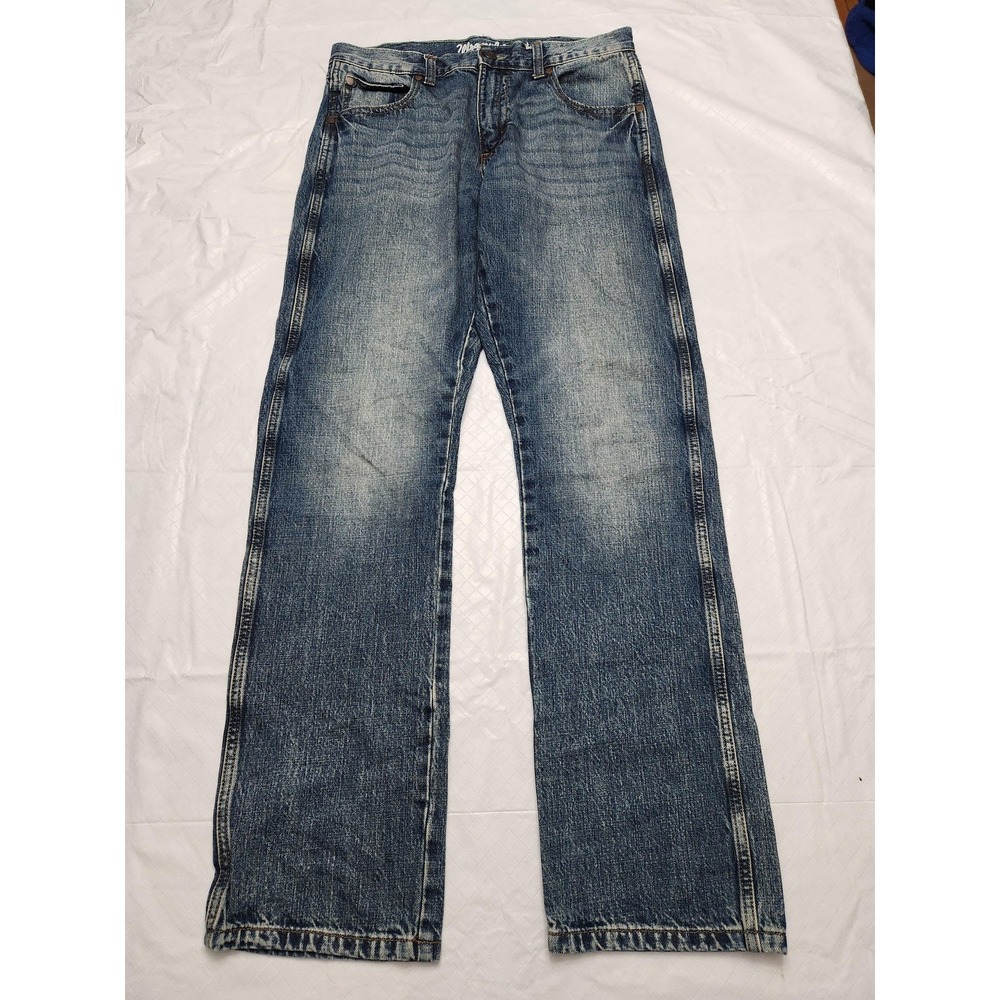 Wrangler Retro Jeans Mens 32x32 Blue Slim Straight Distressed Denim Cowboy